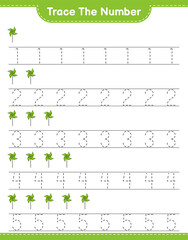 Trace the number. Tracing number with Pinwheels. Educational children game, printable worksheet, vector illustration