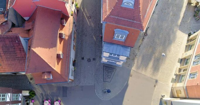 Aerial Top Panning Shot Of Historic Number Over Road In City On City - Erfurt, Germany