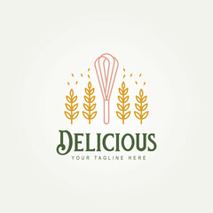 delicious bakery store minimalist line art logo icon template vector illustration design. simple premium cake shop, bakers, restaurant logo concept