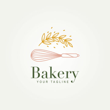 bakery shop minimalist line art logo icon template vector illustration design. simple premium cake shop, bakers, baking logo concept