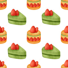 Hand drawn watercolor cakes seamless patterns.