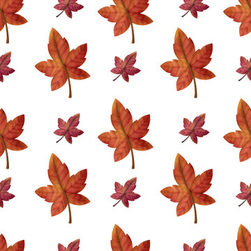 Watercolor Autumn leaves seamless patterns © Nattapohn