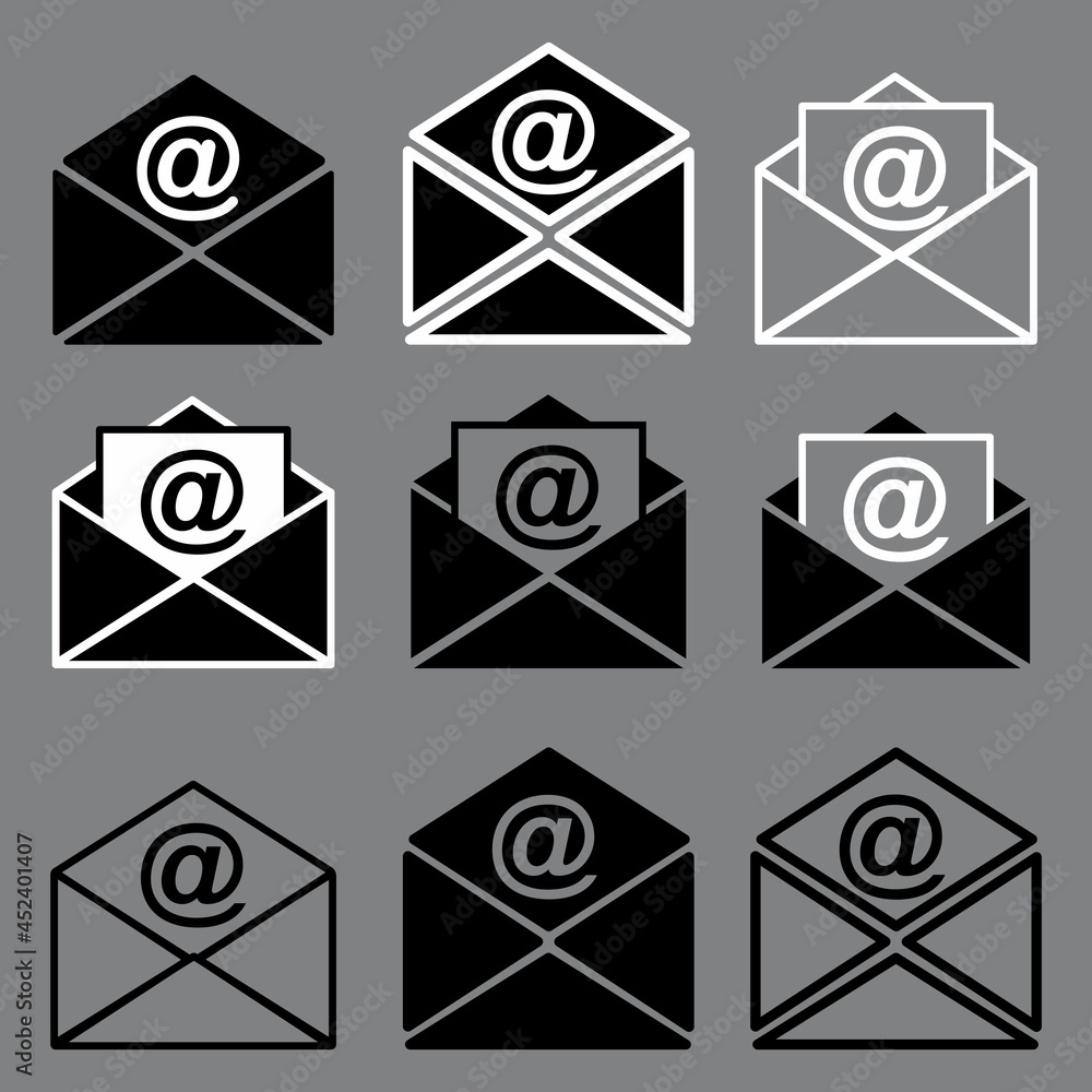 Poster envelopes email set. sms chat. communication icon. contact page icon set. message icon. vector illus