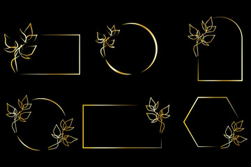 golden frame flowers for decorative design. Golden border design. Spring wedding invitation. Vector illustration. Stock image.