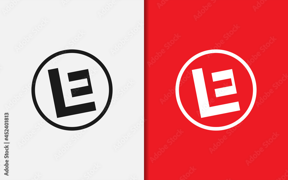 Poster initial letter l and e combination with negative space style concept logo design.