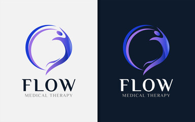 Abstract Flow Circle and Human Shape Combination Logo Design.