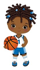 Little African American Boy Playing Basketball