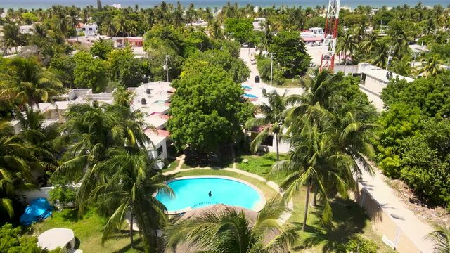 View of palms and pools in yucatan