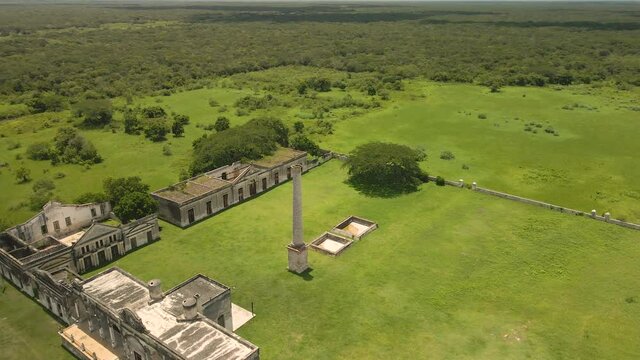 View of old chimenea in abandoned hacienda in Yucatan