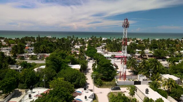 View of beach of Chelem and tropical zone in Yucatan
