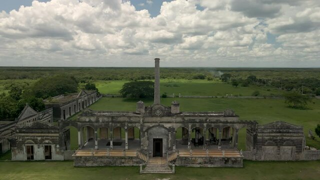 Aerial view of abandoned enequen hacienda in yucatan Mexico