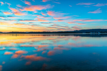 Sunrise waterscape with high cloud and reflections