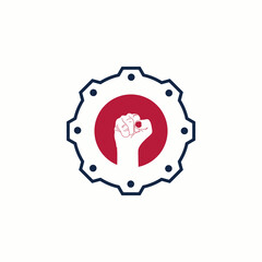 Gear, engineering, fist hand for labor day American logo design