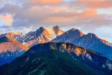 White glaciers in the Tianshan Mountains at sunset,Xinjiang,China.