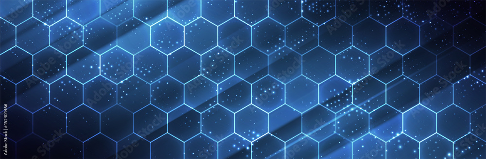Poster futuristic hexagon background. blue hexagonal pattern. modern vector illustration