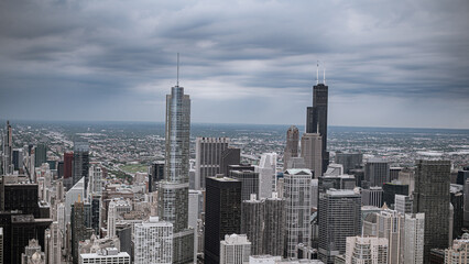 Naklejka premium High Rise buildings of Chicago - aerial view - travel photography