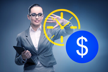 Businesswoman in time is money concept