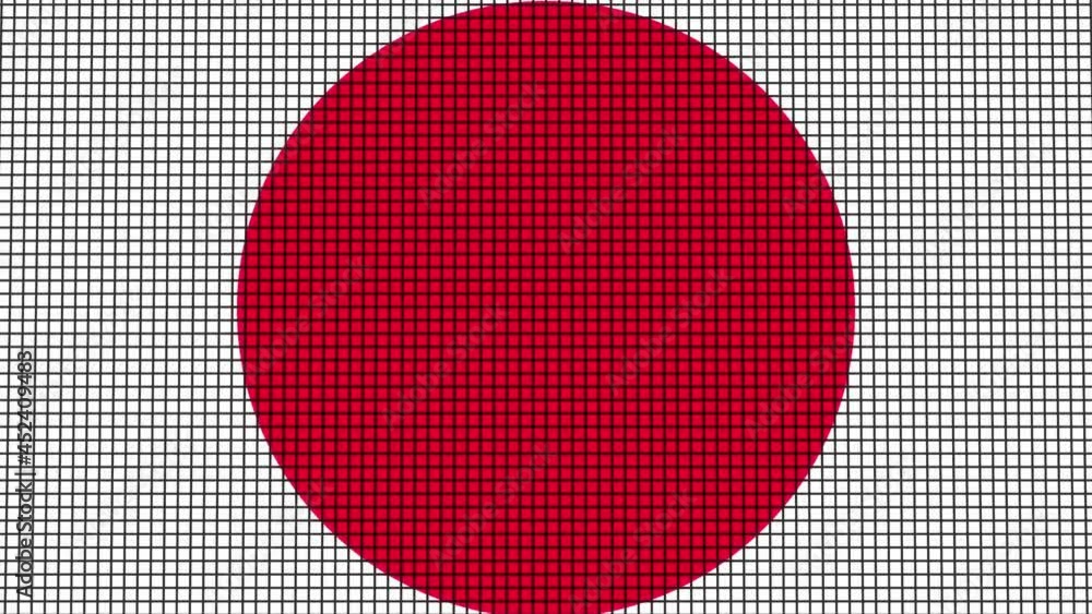Poster japan flag animated in pixel grid style technology background