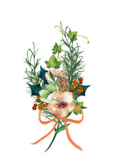 冬の花のブーケ　水彩イラスト