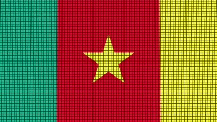 Cameroon Flag animated in pixel grid style technology background - Powered by Adobe