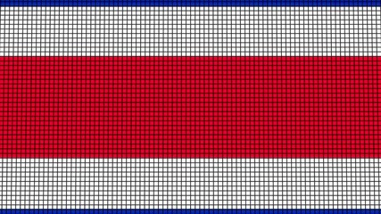 Costa Rica Flag animated in pixel grid style technology background