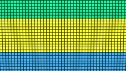 Gabon Flag animated in pixel grid style technology background