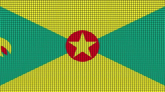 Grenada Flag animated in pixel grid style technology background
