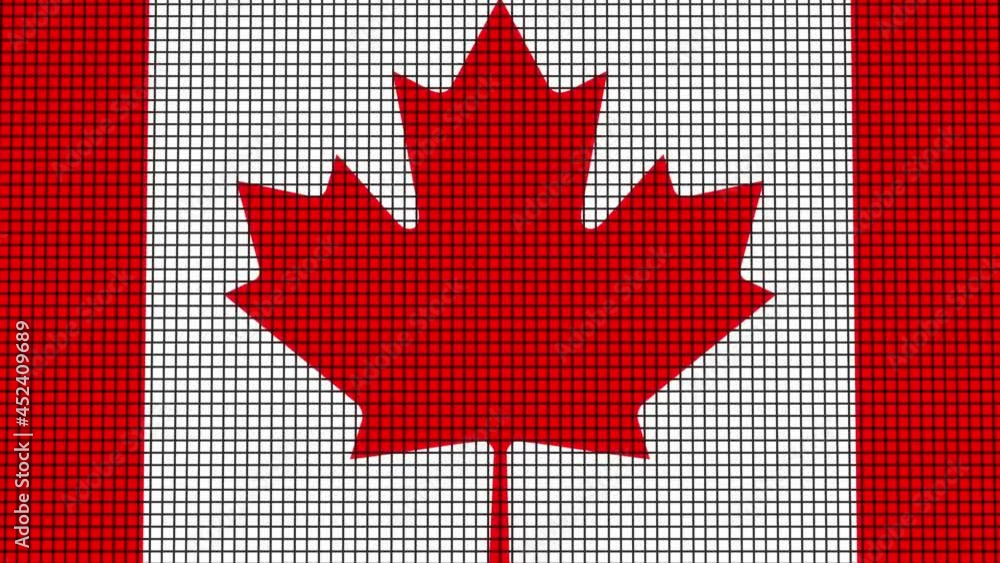 Poster canada flag animated in pixel grid style technology background