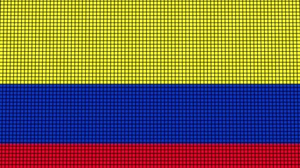 Colombia Flag animated in pixel grid style technology background - Powered by Adobe