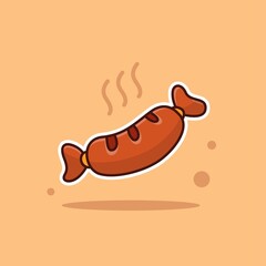 Sausage Cartoon Vector Illustration. Good Used for Sticker, Logo, Icon, Clipart, Etc - EPS 10 Vector