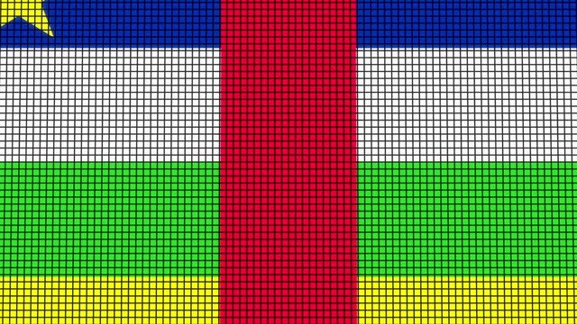 Central African Republic Flag animated in pixel grid style technology background