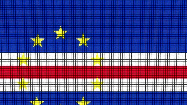 Cape Verde Flag animated in pixel grid style technology background