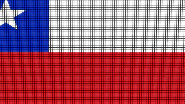 Chile Flag animated in pixel grid style technology background - Powered by Adobe