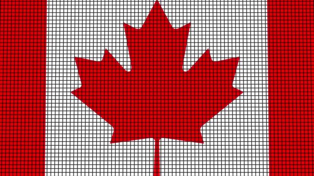Canada Flag animated in pixel grid style technology background