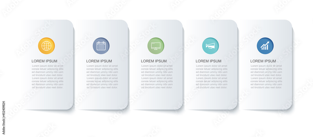 Poster 5 data infographics timeline tab paper index template. vector illustration abstract background. can 