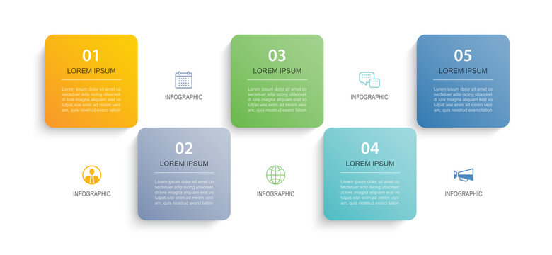 5 data infographics tab paper index template. Vector illustration abstract background. Can be used for workflow layout, business step, banner, web design.