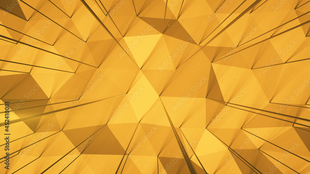 Poster Yellow triangular surface with columns 3D rendering illustration