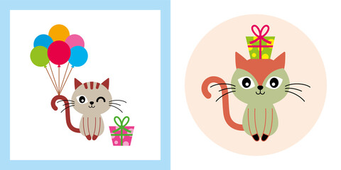 cute kitten cat gift card vector