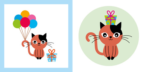 cute kitten cat gift card vector