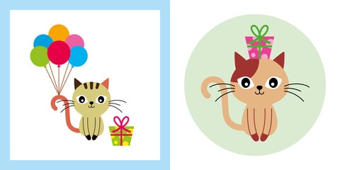 cute kitten cat gift card vector