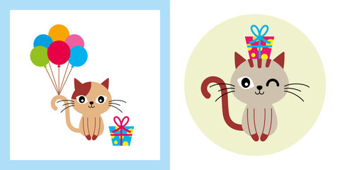 cute kitten cat gift card vector