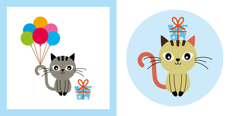 cute kitten cat gift card vector