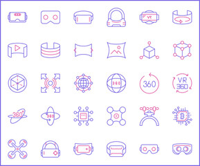 Set of Virtual Reality and tech icons line style. It contains such Icons as futuristic, display, smart tech, technology, device, 360 degrees, VR, future and other elements.