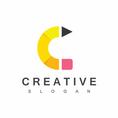 Creative Pencil Logo With Letter C Symbol