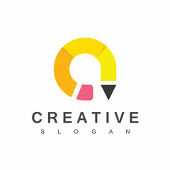 Creative Pencil Logo With Letter A Symbol