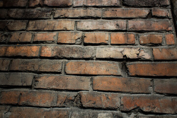 Old brick wall background. Grunge brick wall. Brown brick wall.