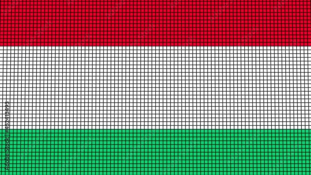 Poster hungary flag animated in pixel grid style technology background