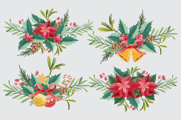 Watercolor christmas bouquets collection