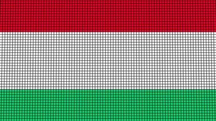 Hungary Flag animated in pixel grid style technology background
