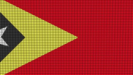 East Timor Flag animated in pixel grid style technology background